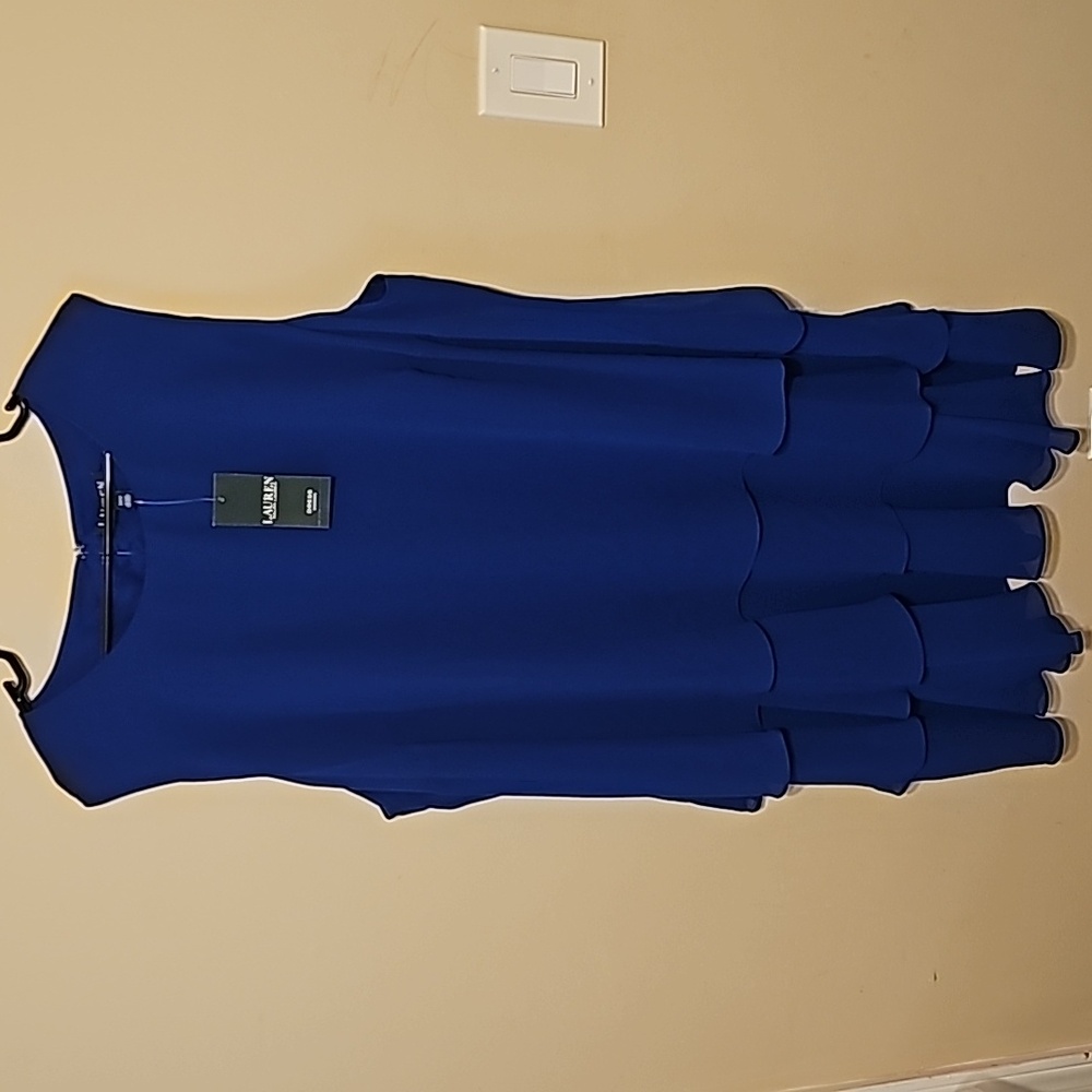 Ralph Lauren Georgette Blue Tiered Sleeveless Shift Dress Size 22W‎ - Picture 3 of 10